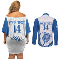 Scotland Rugby 2025 Custom Couples Matching Off Shoulder Short Dress and Long Sleeve Button Shirt Come On Thistle