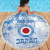 Custom Japan Football Beach Blanket Go Samurai Blue Sakura Tokyo Style