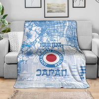 Custom Japan Football Blanket Go Samurai Blue Sakura Tokyo Style