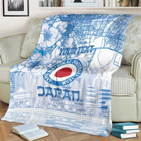 Custom Japan Football Blanket Go Samurai Blue Sakura Tokyo Style