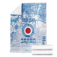 Custom Japan Football Blanket Go Samurai Blue Sakura Tokyo Style
