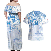 Custom Japan Football Couples Matching Off Shoulder Maxi Dress and Hawaiian Shirt Go Samurai Blue Sakura Tokyo Style