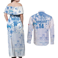 Custom Japan Football Couples Matching Off Shoulder Maxi Dress and Long Sleeve Button Shirt Go Samurai Blue Sakura Tokyo Style