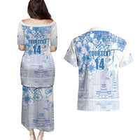 Custom Japan Football Couples Matching Puletasi and Hawaiian Shirt Go Samurai Blue Sakura Tokyo Style
