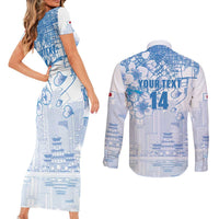 Custom Japan Football Couples Matching Short Sleeve Bodycon Dress and Long Sleeve Button Shirt Go Samurai Blue Sakura Tokyo Style