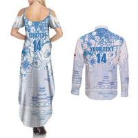 Custom Japan Football Couples Matching Summer Maxi Dress and Long Sleeve Button Shirt Go Samurai Blue Sakura Tokyo Style