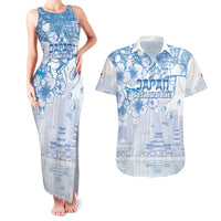 Custom Japan Football Couples Matching Tank Maxi Dress and Hawaiian Shirt Go Samurai Blue Sakura Tokyo Style