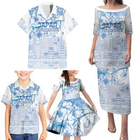 Custom Japan Football Family Matching Puletasi and Hawaiian Shirt Go Samurai Blue Sakura Tokyo Style