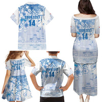 Custom Japan Football Family Matching Puletasi and Hawaiian Shirt Go Samurai Blue Sakura Tokyo Style