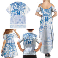 Custom Japan Football Family Matching Summer Maxi Dress and Hawaiian Shirt Go Samurai Blue Sakura Tokyo Style