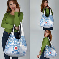 Custom Japan Football Grocery Bag Go Samurai Blue Sakura Tokyo Style