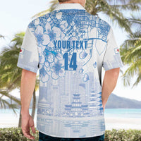 Custom Japan Football Hawaiian Shirt Go Samurai Blue Sakura Tokyo Style