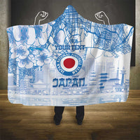 Custom Japan Football Hooded Blanket Go Samurai Blue Sakura Tokyo Style