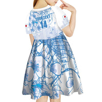 Custom Japan Football Kid Short Sleeve Dress Go Samurai Blue Sakura Tokyo Style