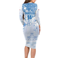 Custom Japan Football Long Sleeve Bodycon Dress Go Samurai Blue Sakura Tokyo Style