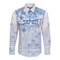 Custom Japan Football Long Sleeve Button Shirt Go Samurai Blue Sakura Tokyo Style