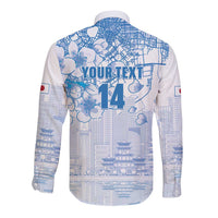 Custom Japan Football Long Sleeve Button Shirt Go Samurai Blue Sakura Tokyo Style