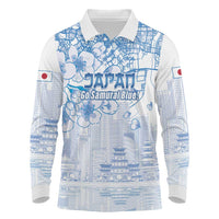 Custom Japan Football Long Sleeve Polo Shirt Go Samurai Blue Sakura Tokyo Style