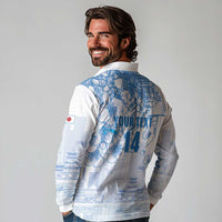 Custom Japan Football Long Sleeve Polo Shirt Go Samurai Blue Sakura Tokyo Style