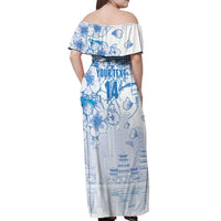Custom Japan Football Off Shoulder Maxi Dress Go Samurai Blue Sakura Tokyo Style
