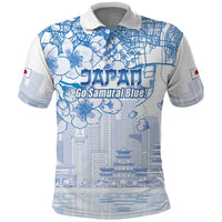 Custom Japan Football Polo Shirt Go Samurai Blue Sakura Tokyo Style