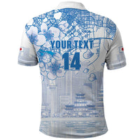 Custom Japan Football Polo Shirt Go Samurai Blue Sakura Tokyo Style