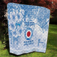 Custom Japan Football Quilt Go Samurai Blue Sakura Tokyo Style