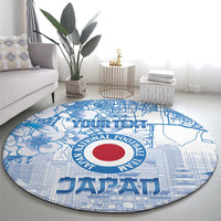 Custom Japan Football Round Carpet Go Samurai Blue Sakura Tokyo Style