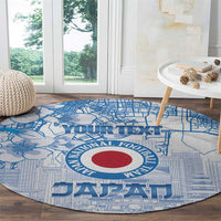 Custom Japan Football Round Carpet Go Samurai Blue Sakura Tokyo Style