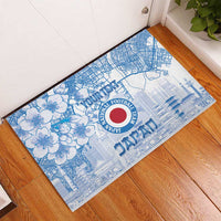 Custom Japan Football Rubber Doormat Go Samurai Blue Sakura Tokyo Style