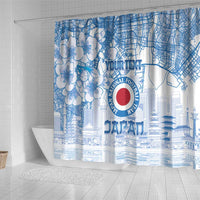 Custom Japan Football Shower Curtain Go Samurai Blue Sakura Tokyo Style