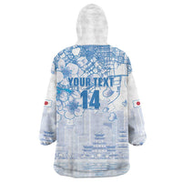 Custom Japan Football Wearable Blanket Hoodie Go Samurai Blue Sakura Tokyo Style