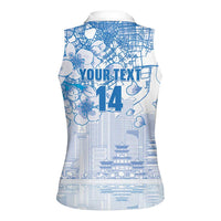 Custom Japan Football Women Sleeveless Polo Shirt Go Samurai Blue Sakura Tokyo Style