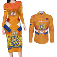Custom Netherlands Rugby Couples Matching Long Sleeve Bodycon Dress and Long Sleeve Button Shirt 2024 Go Champions Nederland - Wonder Print Shop