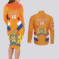 Custom Netherlands Rugby Couples Matching Long Sleeve Bodycon Dress and Long Sleeve Button Shirt 2024 Go Champions Nederland - Wonder Print Shop