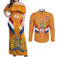 Custom Netherlands Rugby Couples Matching Off Shoulder Maxi Dress and Long Sleeve Button Shirt 2024 Go Champions Nederland - Wonder Print Shop