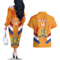 Custom Netherlands Rugby Couples Matching Off The Shoulder Long Sleeve Dress and Hawaiian Shirt 2024 Go Champions Nederland - Wonder Print Shop