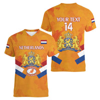 Custom Netherlands Rugby Women V-Neck T-Shirt 2024 Go Champions Nederland - Wonder Print Shop