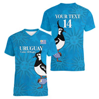 Custom Uruguay Rugby Women V-Neck T-Shirt 2024 Go Champions Southern Lapwing - Wonder Print Shop