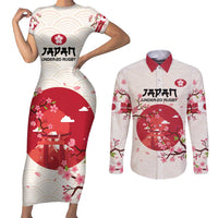Custom Japan Rugby Couples Matching Short Sleeve Bodycon Dress and Long Sleeve Button Shirt 2024 Go Champions Cherry Blossoms - Wonder Print Shop