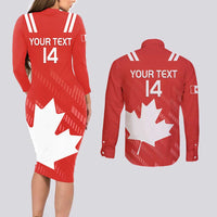 Custom Canada Rugby Couples Matching Long Sleeve Bodycon Dress and Long Sleeve Button Shirt 2024 Go Champions Maple Leaf - Wonder Print Shop