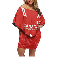 Custom Canada Rugby Family Matching Off Shoulder Short Dress and Hawaiian Shirt 2024 Go Champions Maple Leaf - Wonder Print Shop