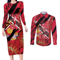 Trini To De Bone Couples Matching Long Sleeve Bodycon Dress and Long Sleeve Button Shirt Proud To Be Trinidad and Tobago - Wonder Print Shop