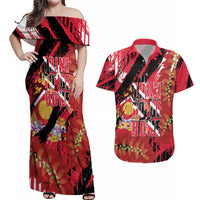 Trini To De Bone Couples Matching Off Shoulder Maxi Dress and Hawaiian Shirt Proud To Be Trinidad and Tobago - Wonder Print Shop