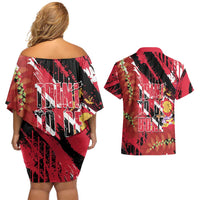 Trini To De Bone Couples Matching Off Shoulder Short Dress and Hawaiian Shirt Proud To Be Trinidad and Tobago - Wonder Print Shop
