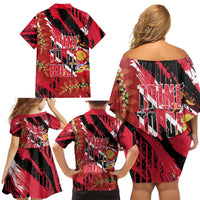 Trini To De Bone Family Matching Off Shoulder Short Dress and Hawaiian Shirt Proud To Be Trinidad and Tobago - Wonder Print Shop