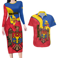 Moldova Independence Day Couples Matching Long Sleeve Bodycon Dress and Hawaiian Shirt August 27 One People One Nation - Wonder Print Shop
