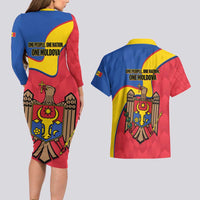 Moldova Independence Day Couples Matching Long Sleeve Bodycon Dress and Hawaiian Shirt August 27 One People One Nation - Wonder Print Shop