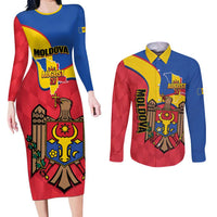 Moldova Independence Day Couples Matching Long Sleeve Bodycon Dress and Long Sleeve Button Shirt August 27 One People One Nation - Wonder Print Shop