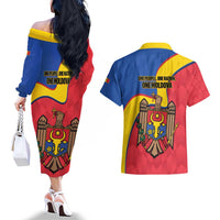 Moldova Independence Day Couples Matching Off The Shoulder Long Sleeve Dress and Hawaiian Shirt August 27 One People One Nation - Wonder Print Shop